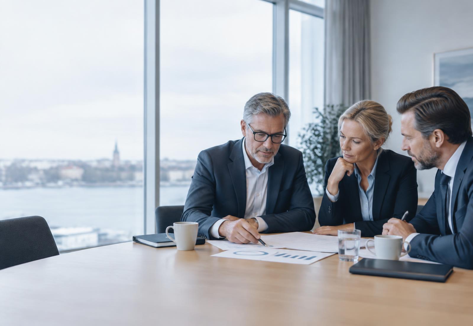 Business leaders reviewing a confidential AI diagnostic report.